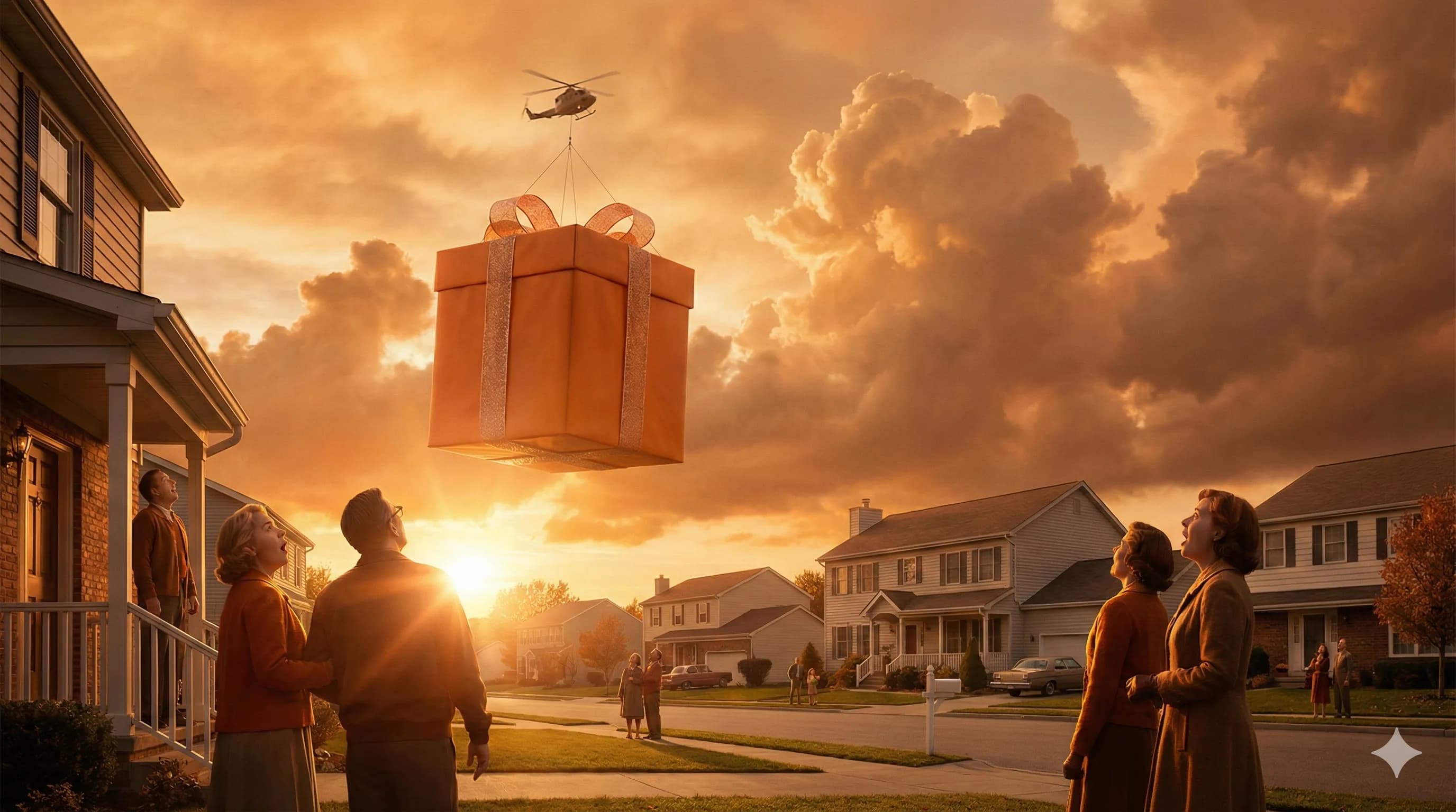 Familia feliz recibiendo paquete de Gables